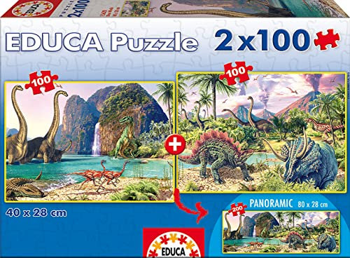 Educa - Puzzle 100 Teile | Dinosaurier, 2x100 Teile Puzzleset für Kinder ab 6 Jahren, Dinopuzzle (15620)