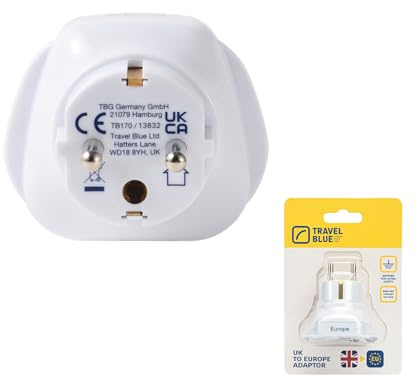 Travel Blue UK to Europe Travel Adaptor Plug (Earthed) | UK 3 Pin to EU 2 Pin Grounded Power Adapter for European Countries except Italy, Switzerland, Denmark (1)