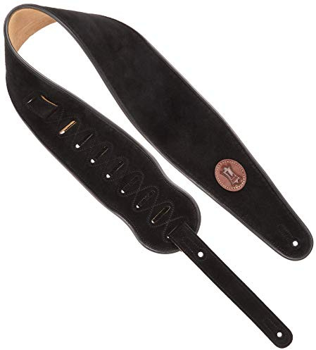 Levy's Leathers 4 Suede Leather Bass Guitar Strap with Black Piping, Black (MSS3-4-BLK)