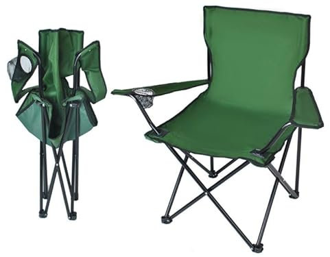 HUKITECH Premium Faltstuhl - 2 STÜck im Set - Getränkehalter - Armlehne - Tragetasche - Campingstuhl - Angelstuhl - Dunkelgrün