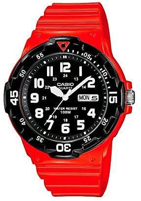 Casio MRW-200HC-4 Men's Analogue Quartz Watch with Resin Strap, Red/Black, Strap.