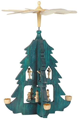 Weihnachts-Pyramide in Hausform, Krippenszene mit Königen, H: 28 cm, Natur, handbemalt im Kunsthandwerks-Stil