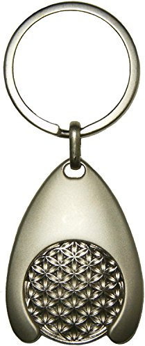 EnerChrom Blume des Lebens Schlüsselanhänger, 1 Stück - 7 cm, Silber, Glücksbringer Einkaufswagenchip Münze Anhänger
