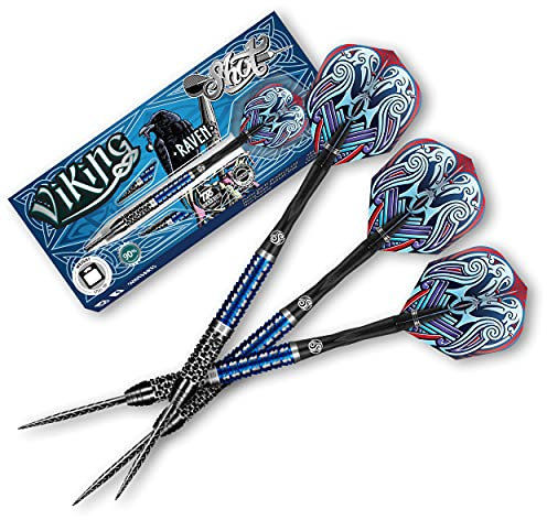 Viking Raven Steel Tip Dart Set | 90% Tungsten Steeltip Darts | Hochwertige Dartpfeile Set mit Schäften und Flights | Präzision und Kontrolle | 25 Gramm