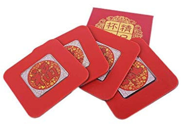 lachineuse - 4 Dessous de Verre Idéogrammes Chinois - sous Verres Chinois Traditionnels - en Résine - Style Asiatique - Rouge - pour Vin, Cocktails, Café, Thé - Protège Table - Idée Cadeau Asie Chine