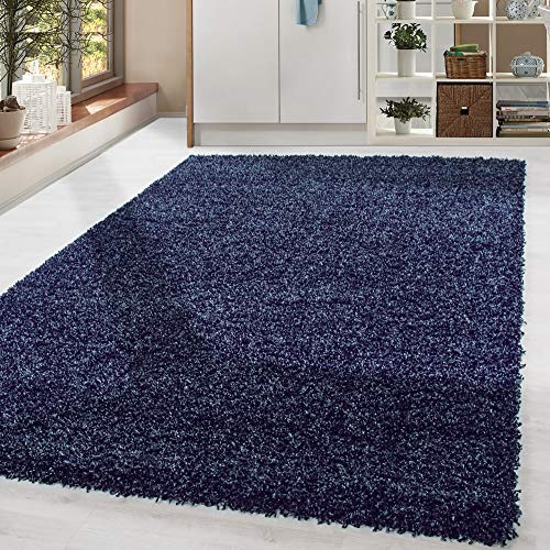 HomebyHome Shaggy Hochflor Teppich, 300x400 cm, Marineblau, weich, flauschig, modern, einfarbig, Für sehr große Räume, für Wohnzimmer Schlafzimmer Flur