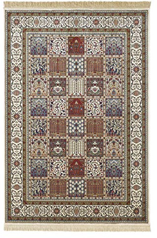 Mint Rugs Precious Teppich Wohnzimmer-Teppich Klassisch Samt-Teppich mit Fransen Orientalisch für Wohnzimmer Küche Flur oder Schlafzimmer dicht gewebt Kunstfaser Creme Rot 70x140 cm