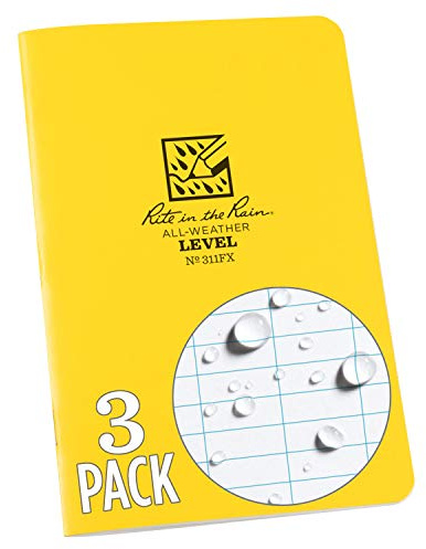 Rite in the Rain All-Weather Stapled Notebook, 4 5/8 x 7, Yellow Cover, Level Pattern, 3 Pack (No. 311FX)