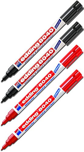Edding Wäschemarker 8040 (Kombi-Set: 2 × Schwarz + 2 × Rot)