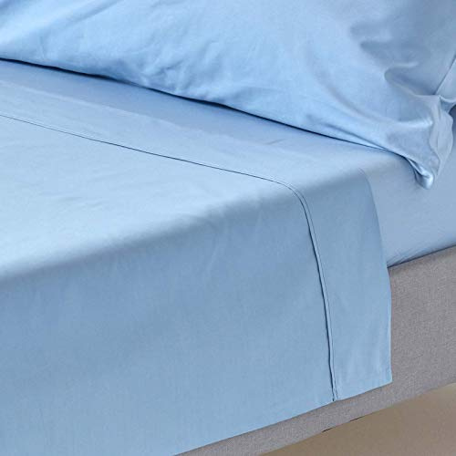 HOMESCAPES Light Blue Pure Egyptian Cotton Flat Sheet Double 200 TC 400 Thread Count Equivalent Bed Sheet