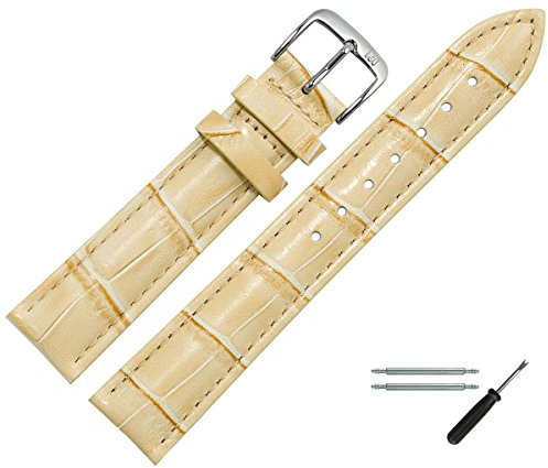 MARBURGER Uhrenarmband 18mm Leder Beige Silber Alligator Prägung Mit Naht - Montage Set 1431821000120