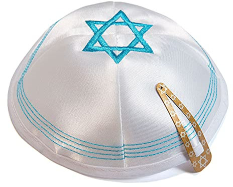 JL Kippha's Satin 2cm Weiß Magen David Kippah jüdischen Cap Judaica Yarmulke Synagoge