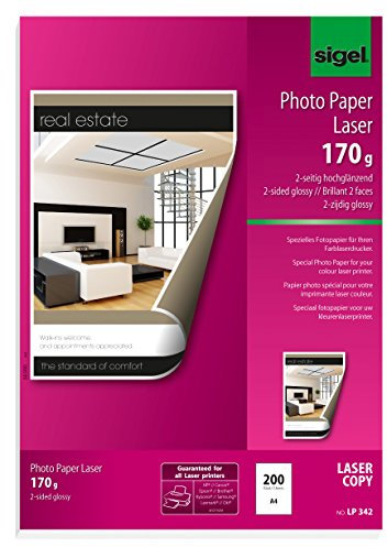 SIGEL LP342 Fotopapier für Laser / Kopierer, A4, 200 Blatt, hochglänzend, beidseitig bedruckbar, 170 g
