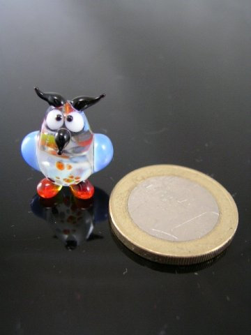 Eule Mini blau - Figur aus Glas Deko Miniatur Glasfigur Glastier Deko Vitrine Vogel Kauz
