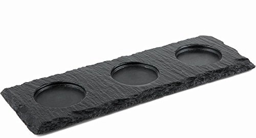 APS 987 Schiefer Tablett mit 3 Löchern (Ø 6 cm) und rutschfesten Füßen, 28 x 10 x 0,6/0,9 cm
