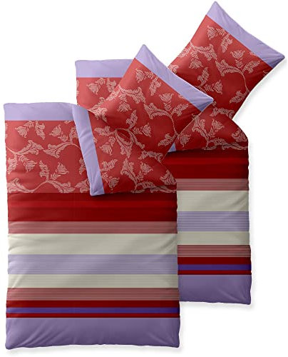 aqua-textil Trend Bettwäsche 155x220 cm 4tlg. Baumwolle Bettbezug Imara Streifen Blumen Rot Weiß Violett