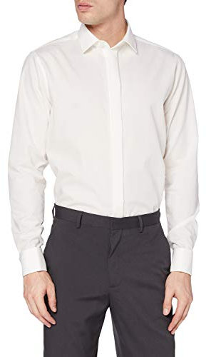 Seidensticker Herren Business Hemd - Shaped Fit - Bügelfrei - Kent-Kragen - Langarm - Umschlagmanschette - 100% Baumwolle, Elfenbein (Ecru 21), 37 EU
