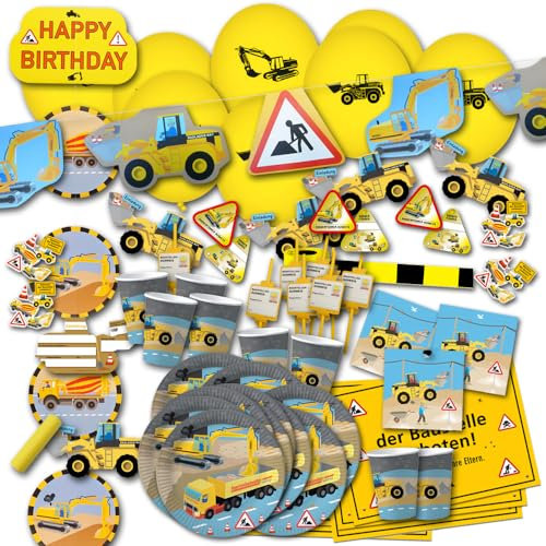 ORDENO Kindergeburtstag Baustelle Partyset XXL - Partydeko & Partygeschirr im Sparset