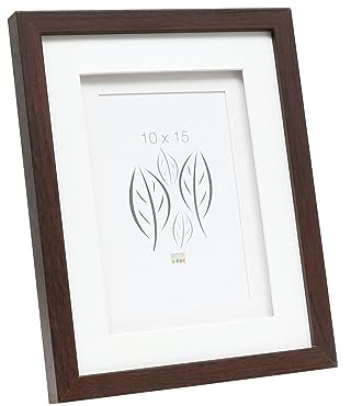 Deknudt Frames Bilderrahmen mit doppeltem Passepartout -Braun - S65KQ1 für Bildgröße 15x20cm - Bilderrahmen Holz MDF - Bilder aufhängen oder ausstellen