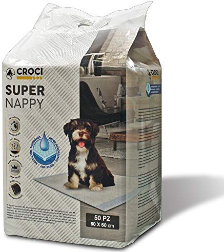 Croci Super Nappy - Tappetini Igienici per Cani 60x60 cm 50 pz - Traverse Cani e Animali Domestici, per Pipi Cane e Gatto Ultra Assorbenti Usa e Getta, Antistrappo e Antiodore