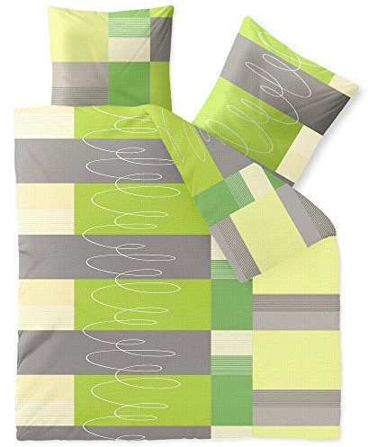 CelinaTex Enjoy Bettwäsche 200 x 200 cm 3teilig Baumwolle Bettbezug Seersucker Ellen Streifen Kreise Grau Grün Weiß