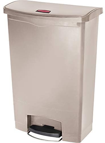 Rubbermaid Commercial Products Slim Jim Step-on Resin Front Step Waste Receptacle Bin 90 Litre Beige 1883552