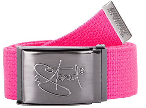 2Stoned Stoffgürtel Canvas Belt Neon-Pink, matte Schnalle Geprägt, 4 cm breit für Damen und Mädchen