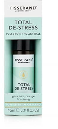 Tisserand Aromatherapy | Total De-Stress | Geranium Pulse Point Aromatherapy Rollerball With Nutmeg & Orange | 100% Pure Essential Oil Blend | 10ml