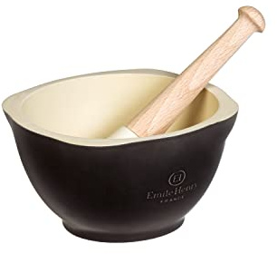 Emile Henry Ceramic Mortar and Pestle, Charcoal