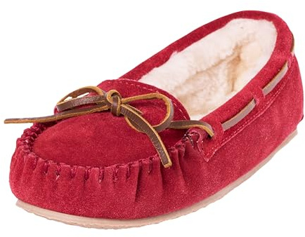 Minnetonka Women's Cally Moccasin Slipper, Red, Size 8