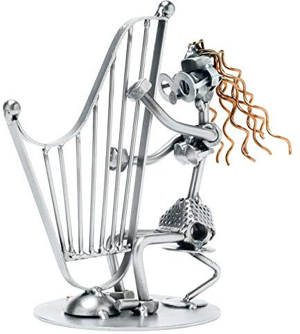 STEEMO Schraubenmännchen Harfenistin Harfe Geschenk Metall-Kunst Deko Schrauben-Lady 12x9x16 cm