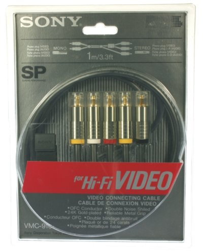 Cable RCA Mono-Stereo OFC Chapado en Oro. Señal de Video y señal estéreo de Audio, 1 Metro - SONY - Mod.VMC-910SP