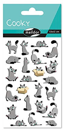 Maildor CY015O Packung mit Stickers Cooky 3D (1 Bogen, 7,5 x 12 cm, ideal zum Dekorieren, Sammeln oder Verschenken, Katzen) 1 Pack