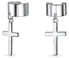 Unisex Knorpelreligiöse Hängende Ohrlappenkreuz Ohrringe Ohrmanschette Für Männer Und Frauen .925 Sterlingsilber