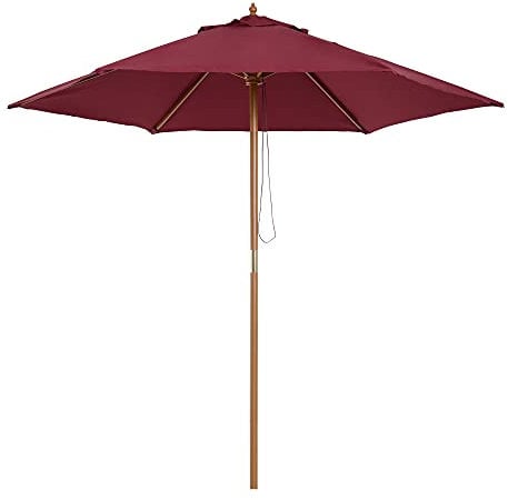 Outsunny Ombrellone da Giardino 2.5x2.3m, Ombrellone Parasole a 6 Stecche in Legno e Poliestere, Rosso Scuro