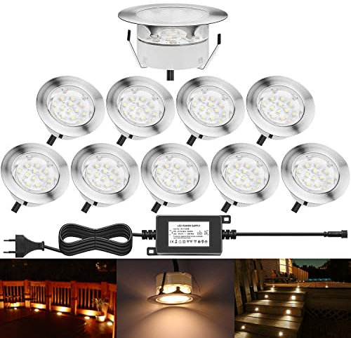 Spot Encastrable LED pour Terrasse,Spot Encastré en DC12V IP67 Etanche Ø60mm Acier Inoxydable Exterieur luminaire,Eclairage pour Jardin,Couloir (blanc chaud, 10 kit)