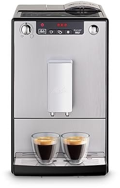 Melitta Solo - Kaffeevollautomat mit höhenverstellbarem Auslauf, kleine Kaffeemaschine mit abnehmbarem Wassertank, für z. B. Espresso oder Café Crème, silber