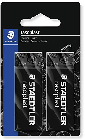 STAEDTLER 526 B209BK2 Radierer rasoplast phtalat- und latexfrei, 65 x 13 x 23 mm, 2 Stück auf Blisterkarte, schwarz