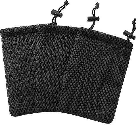 sourcing map Nylon Mesh Drawstring Bag, 5 x 3.5 Inch Small Storage Pouch String Bags for Mini Stuff MP3 Charger Earphone Key, 3pcs Travel Kit Organizer for Lipstick Cosmetic Jewelry, Black
