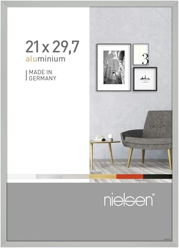 nielsen Pixel Aluminium Picture Frame - Frosted Silver A4, 21x29.7cm - with Float Glass and Easy Push-Turn Clips