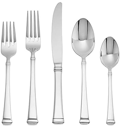 Mikasa Harmony 45-Piece Silverware Set, 18/10 Stainless Steel Cutlery for 8, Includes Forks, Knives, Spoons, and 5-Piece Serving Utensils Set
