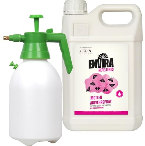 Envira Motten Abwehrspray 5 Liter + 2 Liter Drucksprüher - Spray mit Langzeitwirkung gegen Motten, Kleidermotten & Lebensmittelmotten - Mottenschutz für Kleiderschrank - Mittel gegen Motten