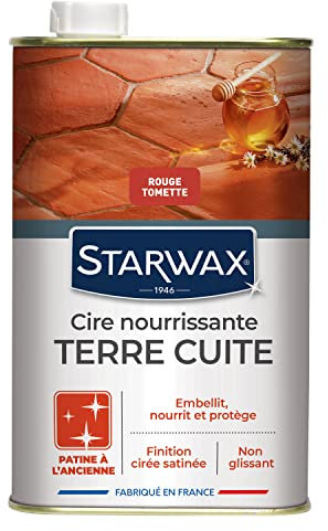 STARWAX - Cire Nourrissante pour Tomettes et Terres Cuites Teinte Rouge - Embellit, Nourrit et Protège - Patine à l'Ancienne - Non Glissant - Formule Anti Tache - Fabriqué en France - 1L - 30m²