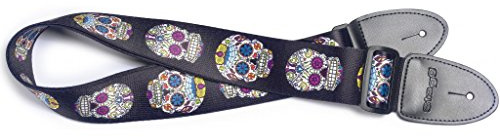 Stagg 22434 mexikanischer Totenmasken Design Terylene Gitarrengurt (Breite: 50 mm, Länge: 82-141 cm) schwarzer