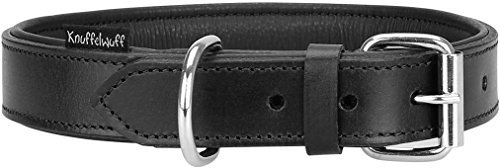 Knuffelwuff Weiches Lederhalsband Hund Hundehalsband Basic Plus Schwarz S 24-30 cm