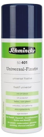 Schmincke - Fijador universal, aerosol, 400 ml, 50 401 042, fijador para pastel, acuarela, témpera, carboncillo, dibujos a lápiz, incoloro, secado rápido