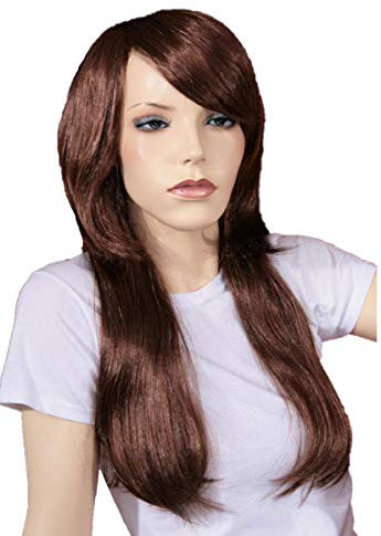 HeuSa Tech Perücke Damen lang braun Pony Glatt