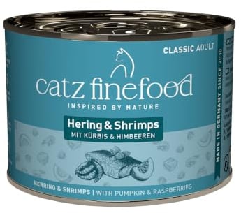 catz finefood Hering & Shrimps Classic Adult Katzenfutter nass Gluten- & getreidefrei, ohne Zuckerzusätze - Premium Nassfutter für Katzen, Made in Germany (6 x 200g Dose)