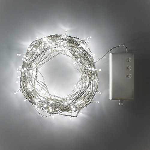 Lights4fun 200 Cool White LED Outdoor Battery Operated Fairy Lights on Clear Cable