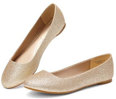 DREAM PAIRS Women's Ballet Flats,Gold/Glitter,7.5